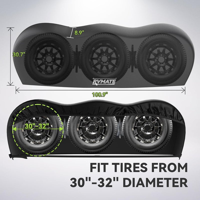 RVMATE Triple Axle Tire Covers, RV Tire Cover (2 Pack) Fits 30"-32" Diameter Tires, Waterproof Anti-UV Wheel Covers RV Accessories for Truck/Trailer, Black - Image 3